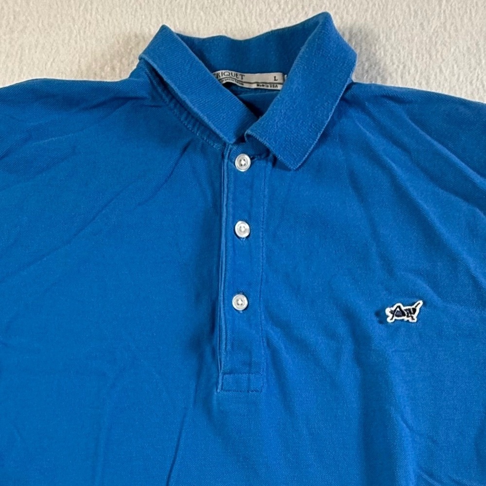 Criquet Polo Shirt Mens Large Organic Cotton Short Sleeve Blue Made in USA